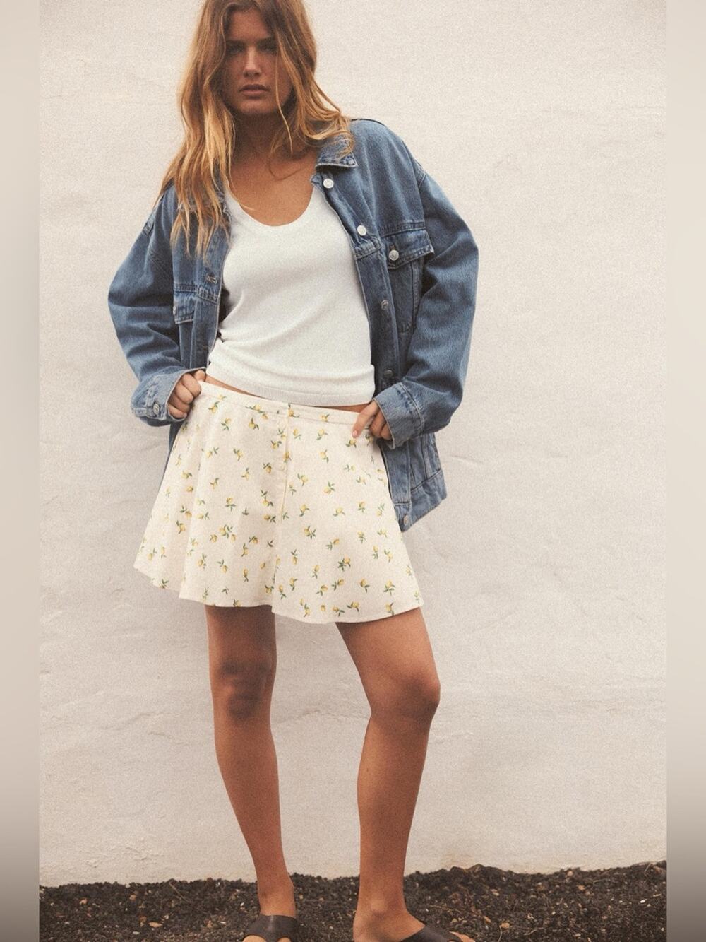 Zara Lemon Print Button Front Mini Skirt